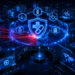 Novo Nordisk cyberattack illustration showing pharmaceutical research systems, cybersecurity incident response measures, and protection of sensitive clinical and proprietary data.