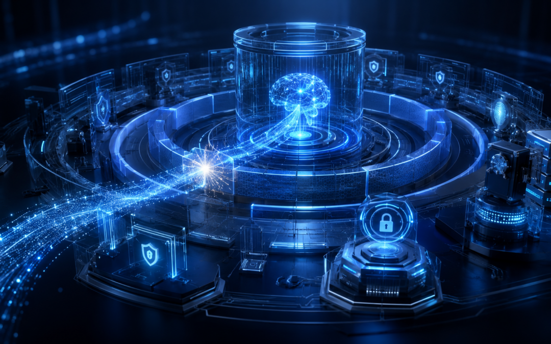 OpenAI AI cyberattack illustration showing autonomous AI security testing, enterprise governance controls, secure AI infrastructure, and cybersecurity containment architecture.