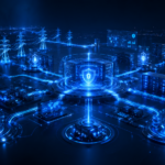 Origin Energy data breach illustration showing secure critical infrastructure, customer data protection, cybersecurity monitoring, and enterprise incident response architecture.
