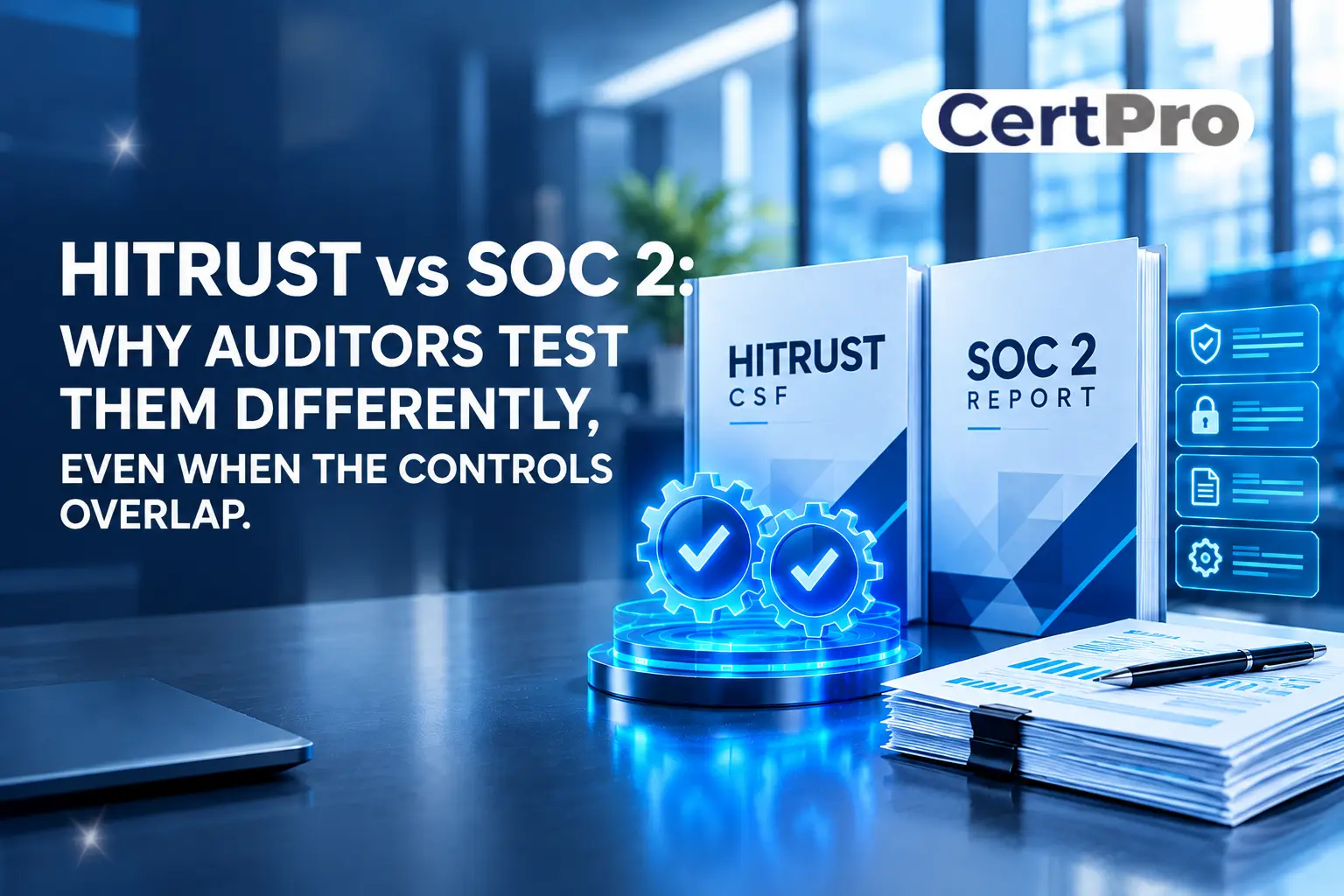 HITRUST vs SOC 2 compliance comparison: Showing how auditors test overlapping controls differently under HITRUST requirement statements and SOC 2 Trust Services Criteria