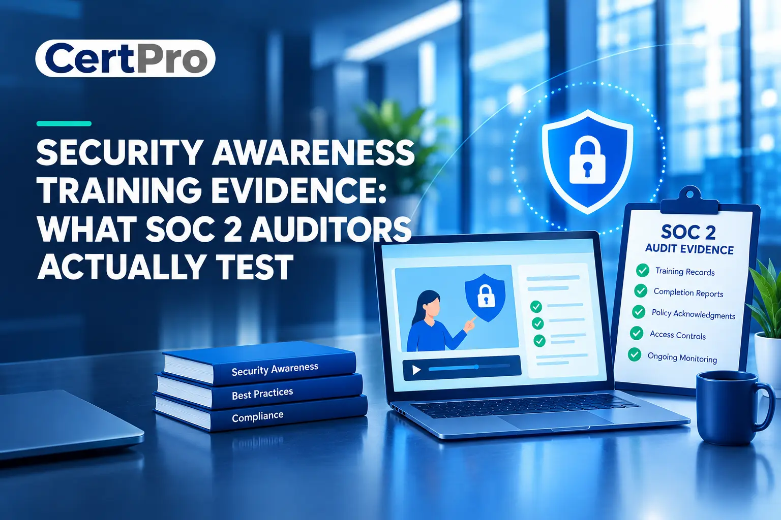 Security awareness training evidence for SOC 2 audits: training completion records, population scope, and phishing simulation testing reviewed during a SOC 2 examination